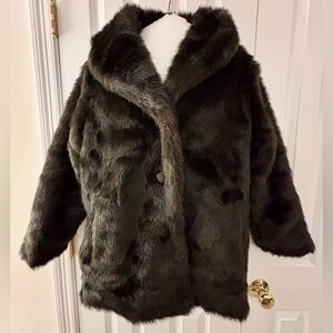 Tudor Court by Haband, Faux Fur Coat women’s sz L, brown, Vintage, silk lined